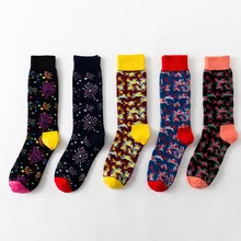 Woman Socks Colorful Firework New Year Socks Art Print Sock Ethnic Style Sock Cotton Fall Winter Long Soks High Sock 5 Pairs/set