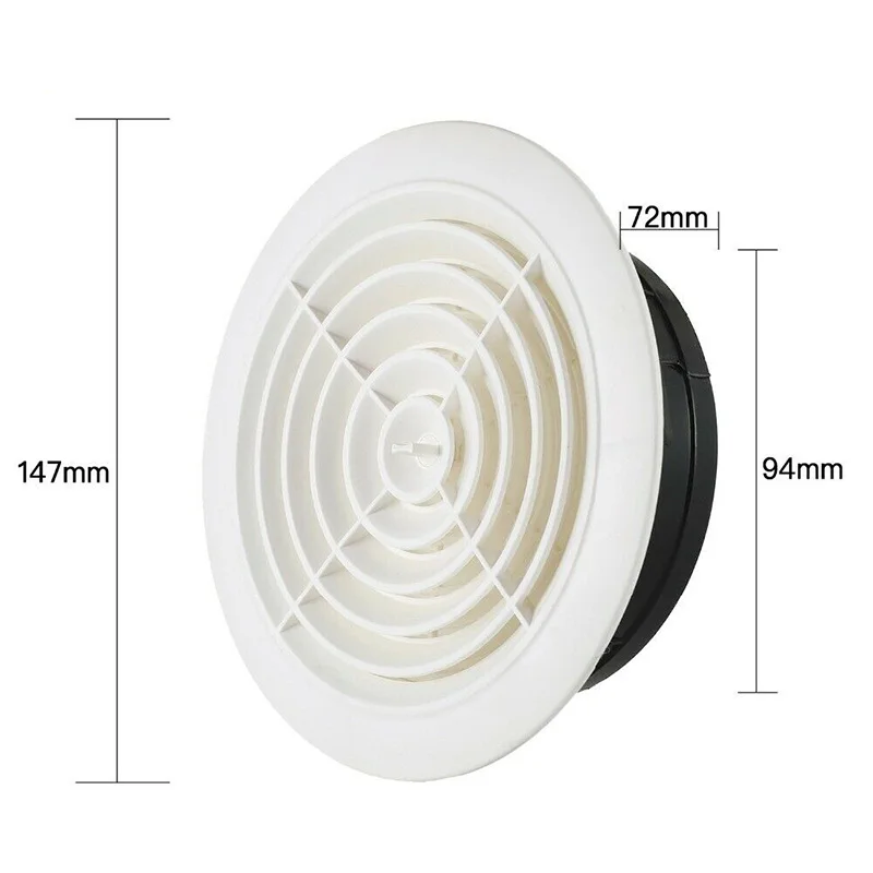Round Air Vent ABS Louver Grille Cover Adjustable Exhaust Vent for Bathroom Office Ventilation TUE88