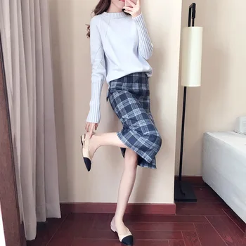 

Women's suit 2019 autumn and winter fashion new long-sleeved loose pleated skirt two-piece suit