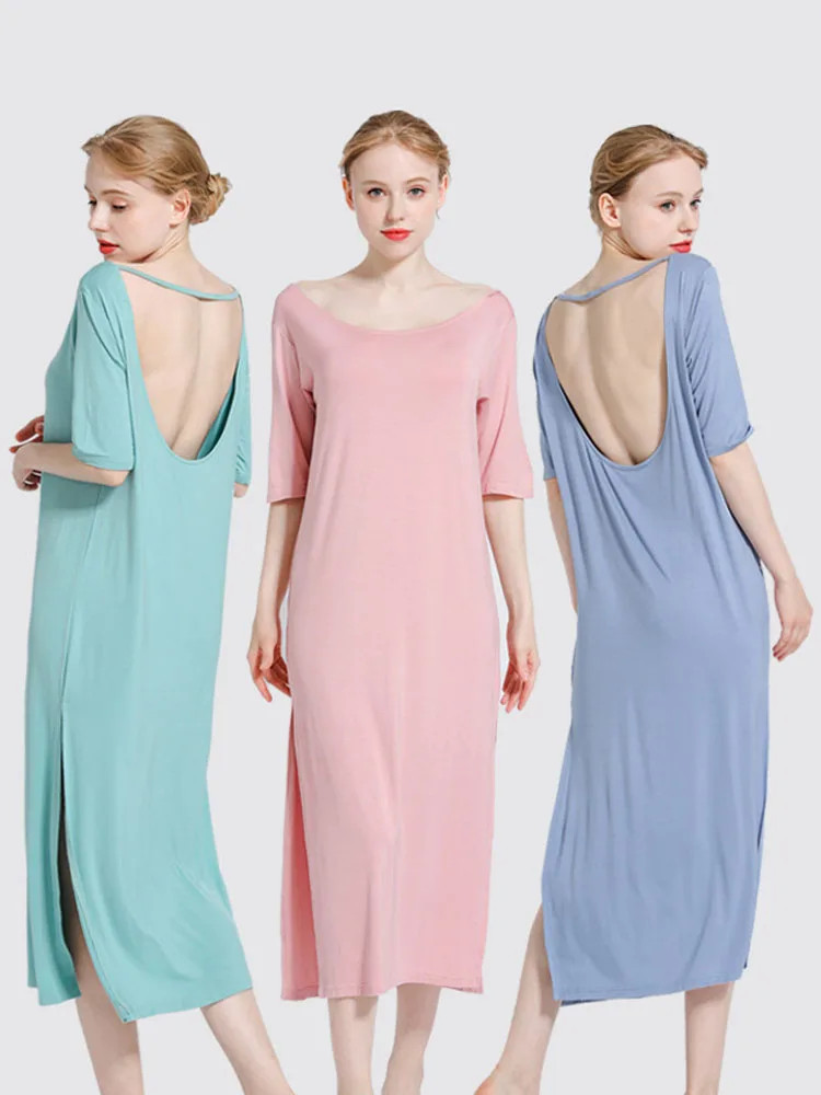 Waliicorners Sexy Backless Nightwear Nighty For Ladies Sleeping Dress Sleepwear Summer Modal Cotton Loose 12 Haf636f6a8f8e44b79096bd0f7e5fad54E