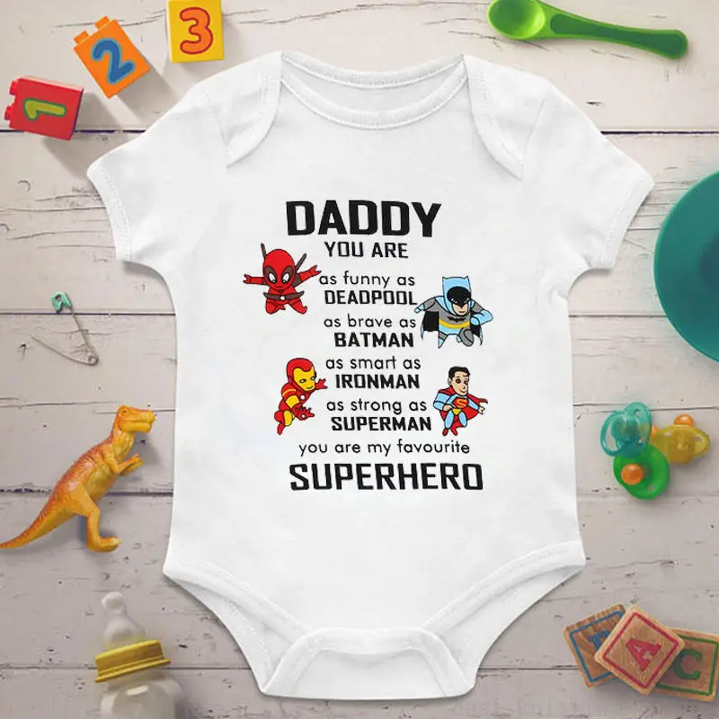 Newborn Boys Girls Baby New Cartoon Daddy Superhero Print Baby Rompers Body Suits One-Pieces Clothes Baby Onesie Jumpsuit