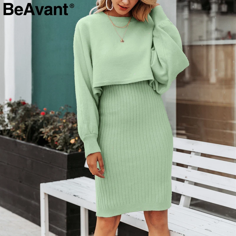 BeAvant элегантное женское трикотажное платье, 2 шт., Осень-зима ...