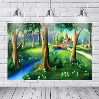 

Background Photography Fairy Tale Forest Stream Flowers Arch Bridge Castle Custom Photo Studio Background Backdrop Vinyl Banner