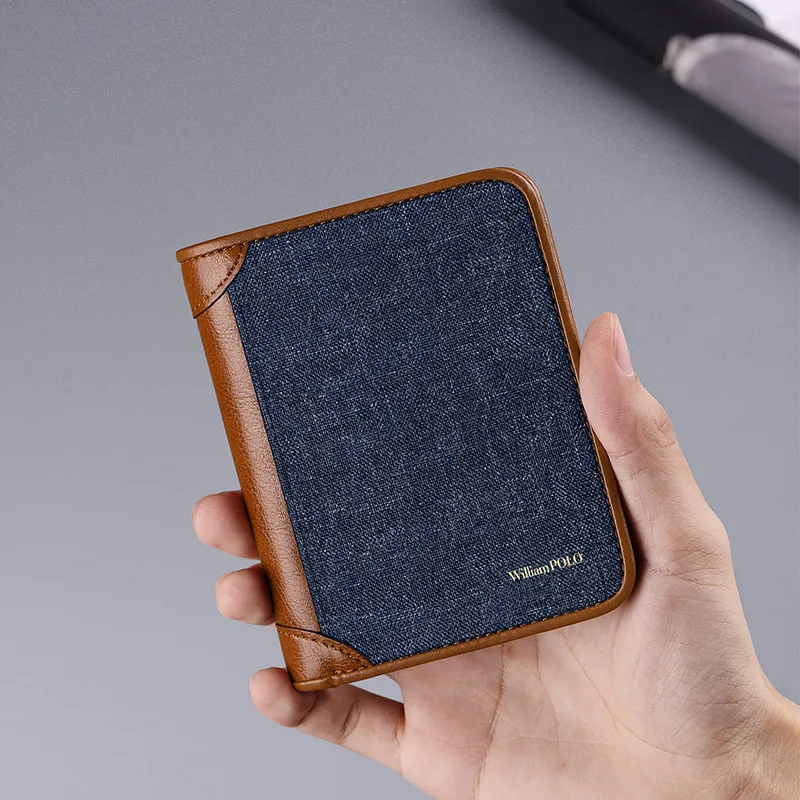 Бизнес маленький тонкий бумажник мужской холщовый RFID бренд Анти кражи Кредитная