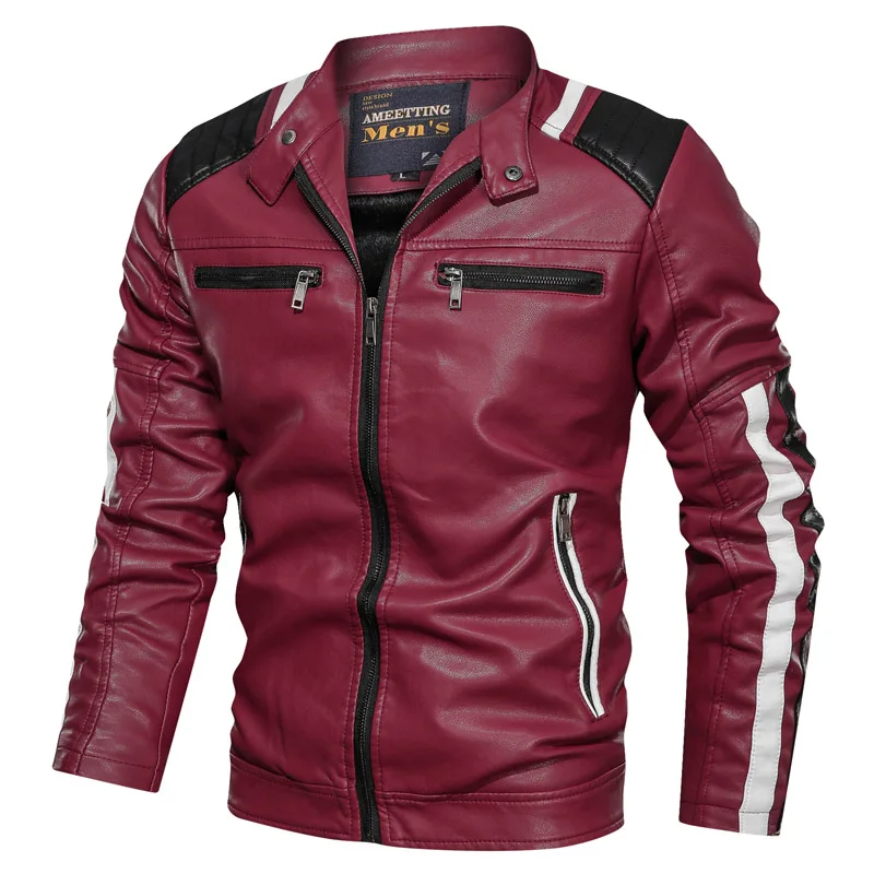 Мужская бейсбольная куртка, осенняя куртка из искусственной кожи, приталенное флисовое теплое пальто, зимняя мужская одежда, куртка в стиле хип-хоп, верхняя одежда - Цвет: Red MG9016