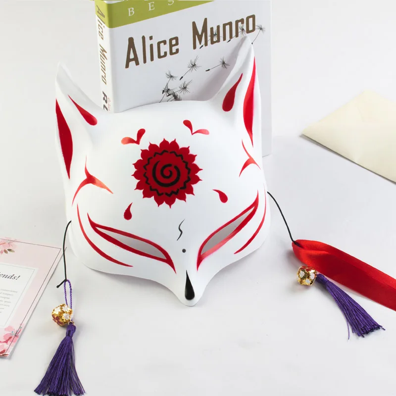 Fox Mask Party Half Face Japanese Hand-Painted Cos Masks With Tassels Masquerade Festival Ball Kabuki Kitsune Masks Cosplay Prop