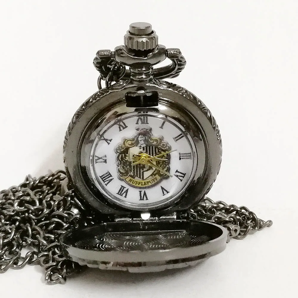 Винтажные Ретро hp Gryffindor школьные кварцевые карманные часы с цветным циферблатом и цветным циферблатом аналоговые в виде кулона Мужские Женские часы с цепочкой Reloj - Цвет: Small Black Badger