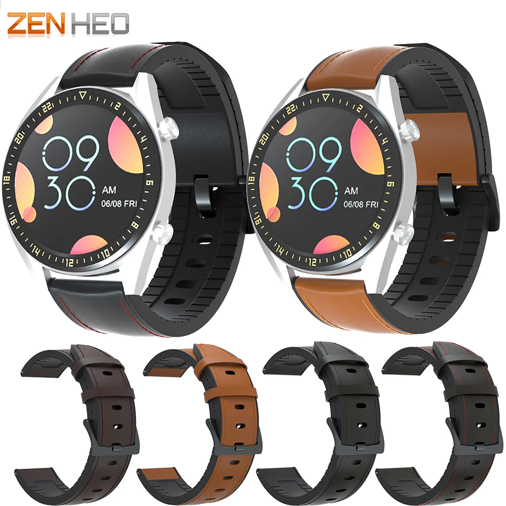 Ремешок силиконовый и кожаный для Huawei Watch GT/GT2 сменный Браслет Samsung Galaxy 46 мм 22