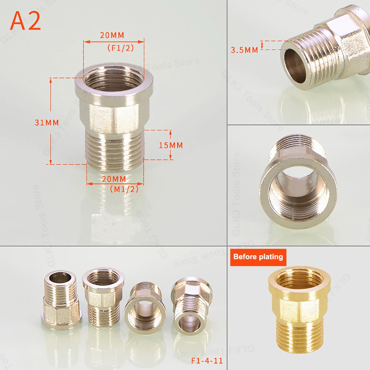 1/2" BSP Ni-plated Brass Fittings Male x Female Extension Connector 10mm-100mm L 