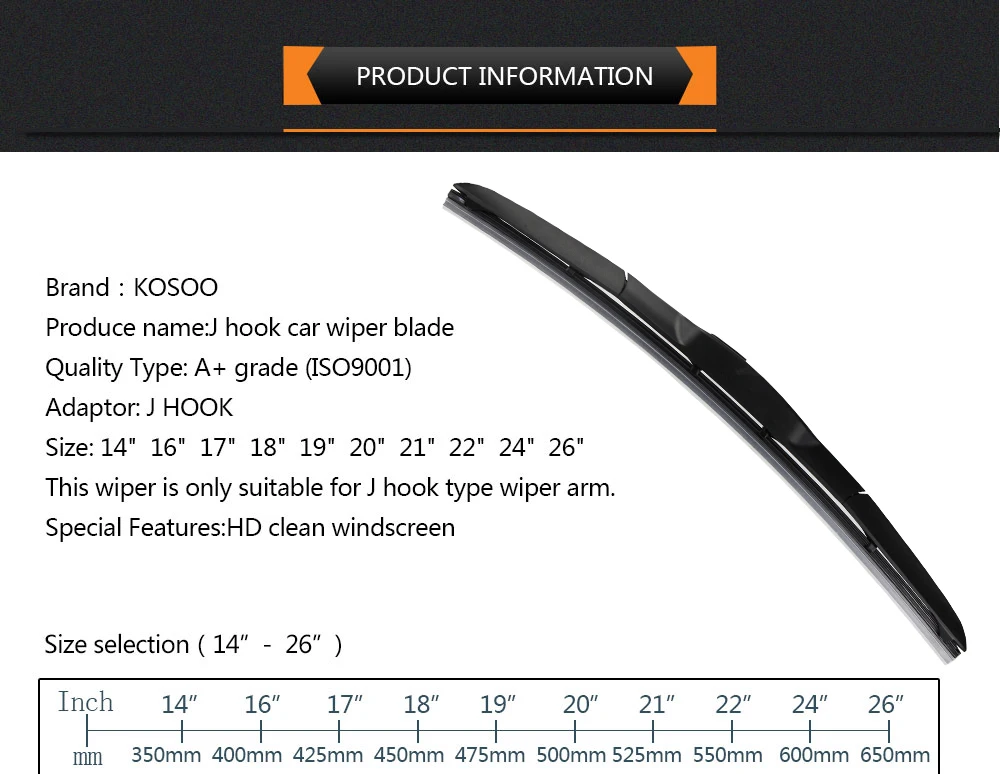 KOSOO Wiper Blade Universal U J Hook 14