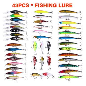 

43pcs Tools Plastic River Fly Tackle Fishing Lure Set Portable 6 Models Beach Artificial With Hook Lake Wobbler Carp Hard Bait