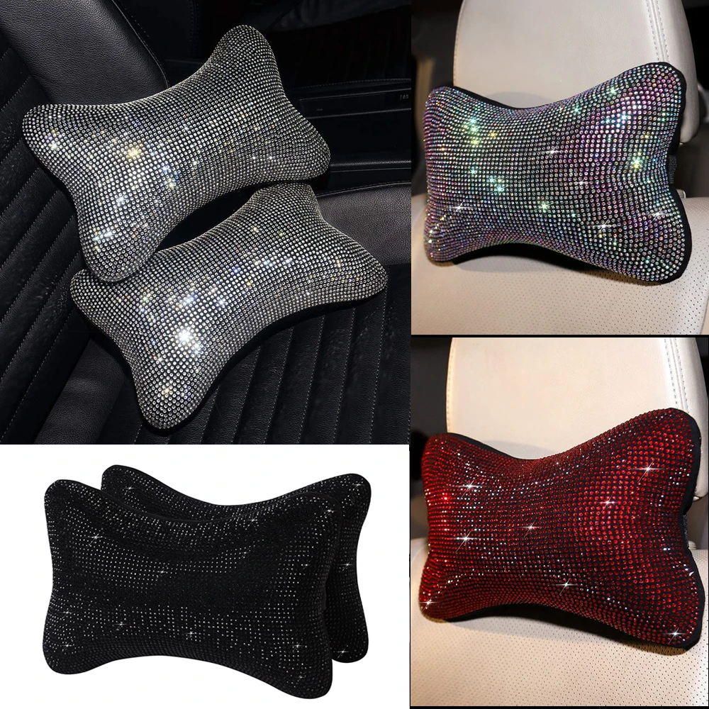 Carwales 2 Pcs Colorful Bling Car Neck Pillow for Car Seat Driver, Auto  Seat Headrest Cushion Driving Relax Neck Support Crystal Rhinestone Diamond