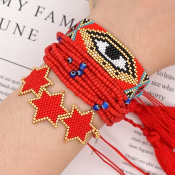 

ZHONGVI Turkish Evil Eye Bracelet For Women MIYUKI Jewelry Red Beaded Loom Bracelets Star Pulsera Mujer Handmade Tassel Joyeria