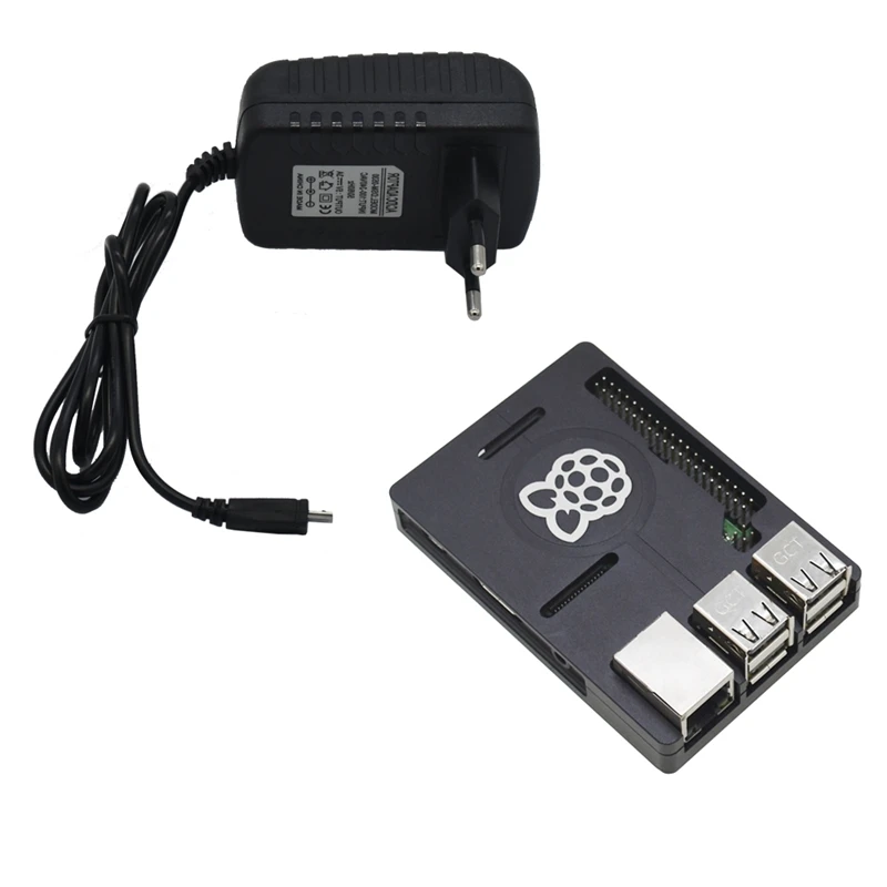 3 в 1 для Raspberry Pi 3 Model B+(плюс)+ ЧПУ Алюминий чехол+ 5V 3A Мощность адаптер Наборы штепсельная вилка европейского стандарта