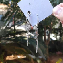  New Pop Simple Metal Style Long Chain Tassels Drop Earrings For Women Geometric Asymmetry Fashion Creative Jewelry 