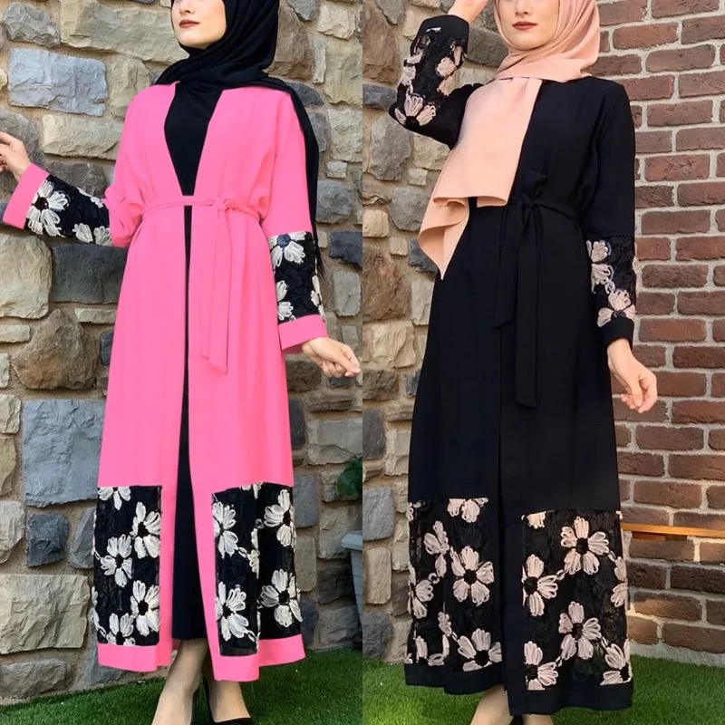 

Sequins Open Front Abaya Kimono Solid Color Abayas For Women Muslim Dress Robe Dubai Turkey Abaya Cardigan Islamic Clothing
