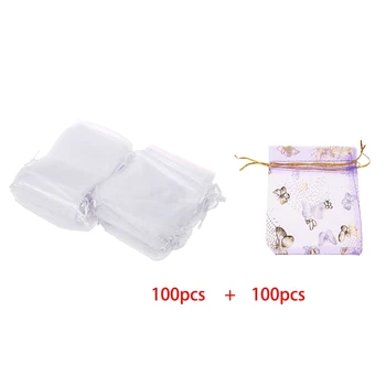 

200Pcs Eyelash Organza Drawstring Pouches Jewelry Party Wedding Favor Gift Bags White & Purple