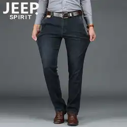 JEEP SPIRIT/Новые Брендовые джинсовые брюки, мужские повседневные Прямые эластичные черные джинсы со средней талией, мужские джинсы, большие