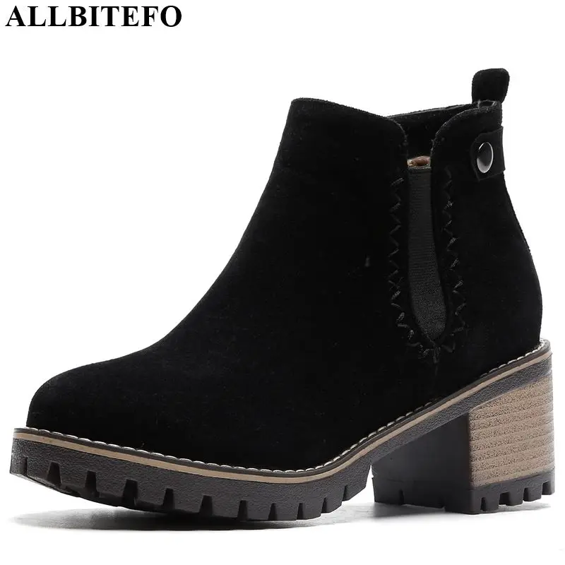 

ALLBITEFO High quality flock Pure color women boots comfortable Round toe ankle boots leisure concise fashion Martin boots