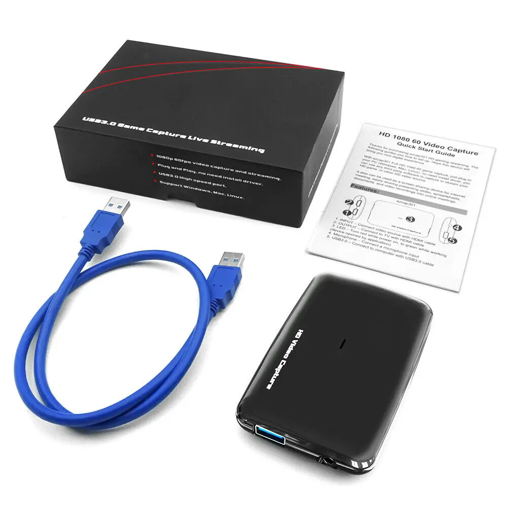 with Packing Box 4K HD Карта видеозахвата USB 3,0 игра ТВ программы запись коробка рекордер поддержка микрофона в микрофоне 1080P 60fps ПК прямая трансляция - Цвет: with Packing Box