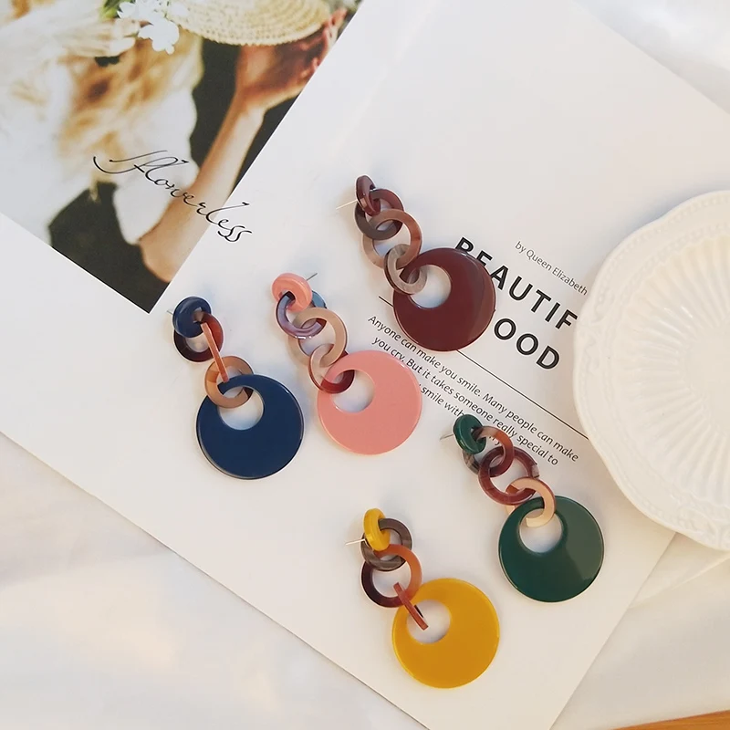 Trendy Dangle Fashion Acrylic Earrings Statement Women Big Round Geometric Resin Dangling Earring Bohemian Jewelry Black Brincos (2)