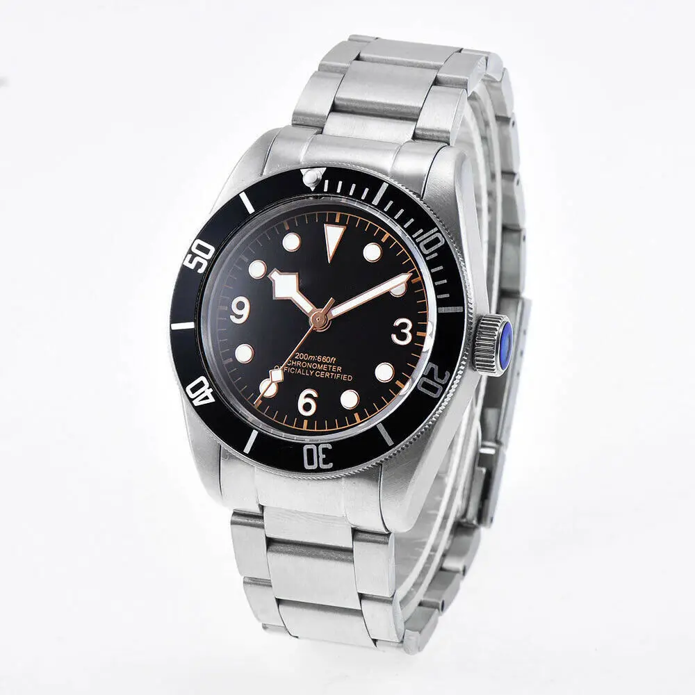 41 мм Мужские часы с сапфировым стеклом черный циферблат ободок механизм Luminou