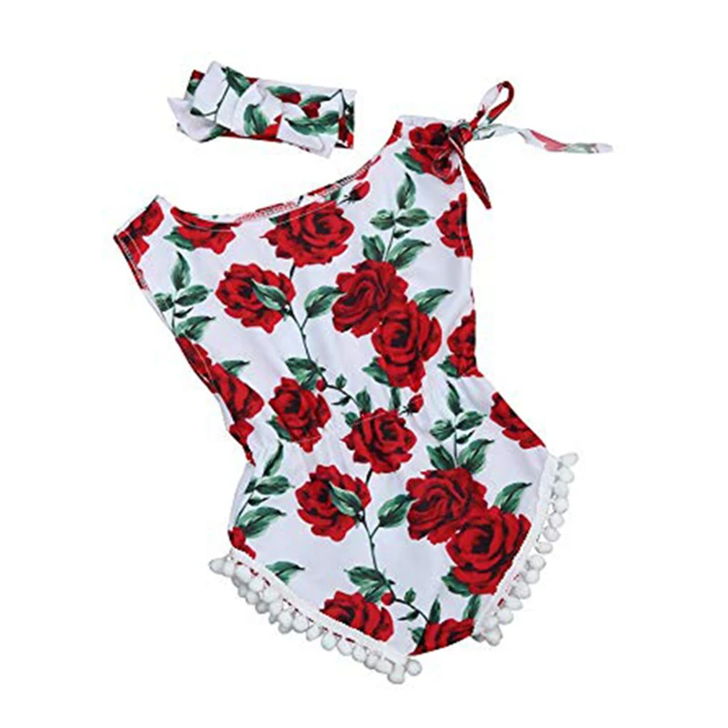Комплект из 2 предметов; Детский комбинезон без рукавов с розами для маленьких девочек; комбинезон+ повязка на голову; комплект одежды(красный - Цвет: Red 50cm