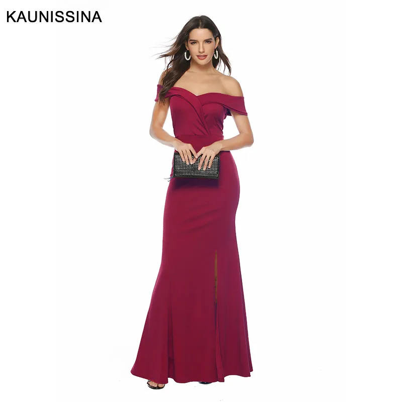 

KAUNISSINA Women Off Shoulder Evening Dress Sexy Party Prom Gown Long Zipper Bridal Dresses Elegant Robe