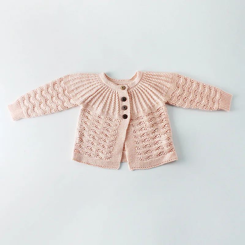 Весенне-осенняя одежда для малышей, детское трикотажное пальто для маленьких девочек, свитера, однотонная верхняя одежда с длинными рукавами - Цвет: Розовый