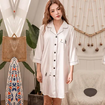 

White Womens V-Neck Kimono Sleep Robe Pajamas Sleepwear Summer Lady Home Wear Nightgown Bath Gown Sleepshirts M-XL