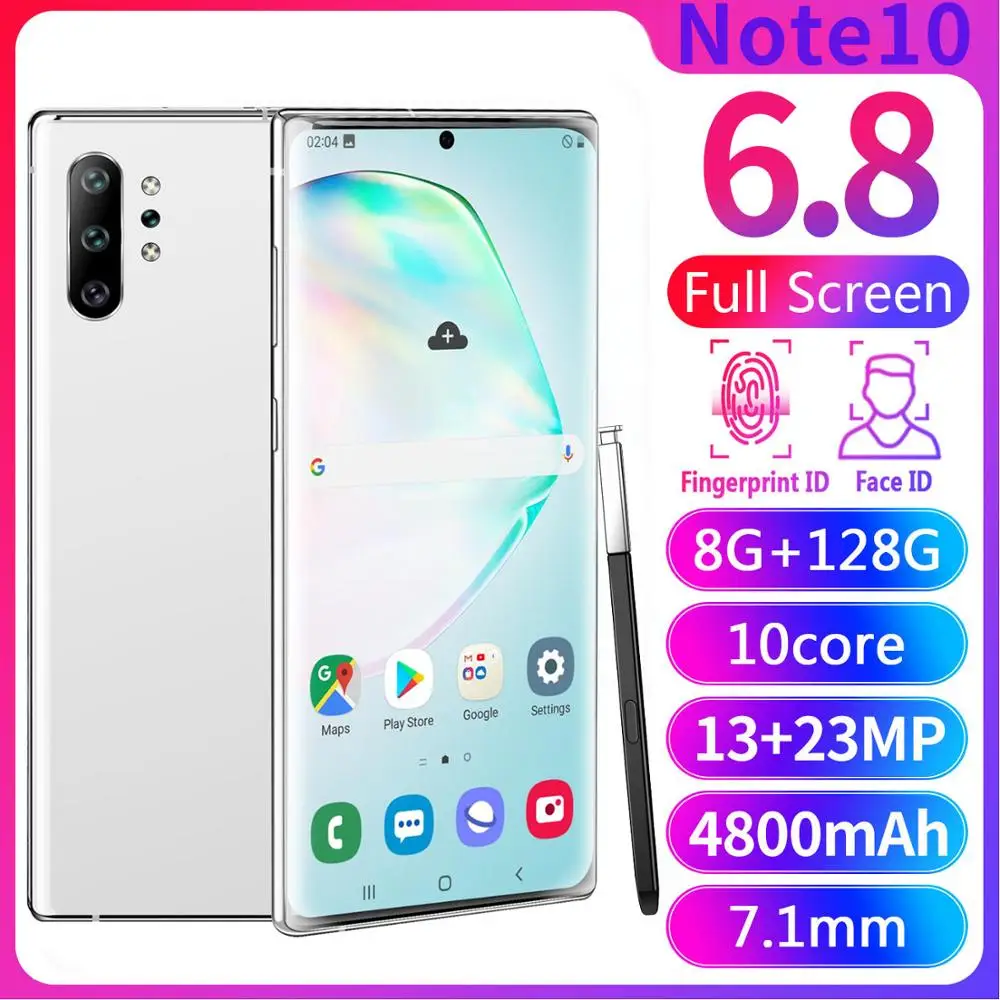 Смартфон глобальная версия Note10 Plus 6 8 дюйма AMOLED изогнутый экран MTK6580 4 ядра Android 9 1