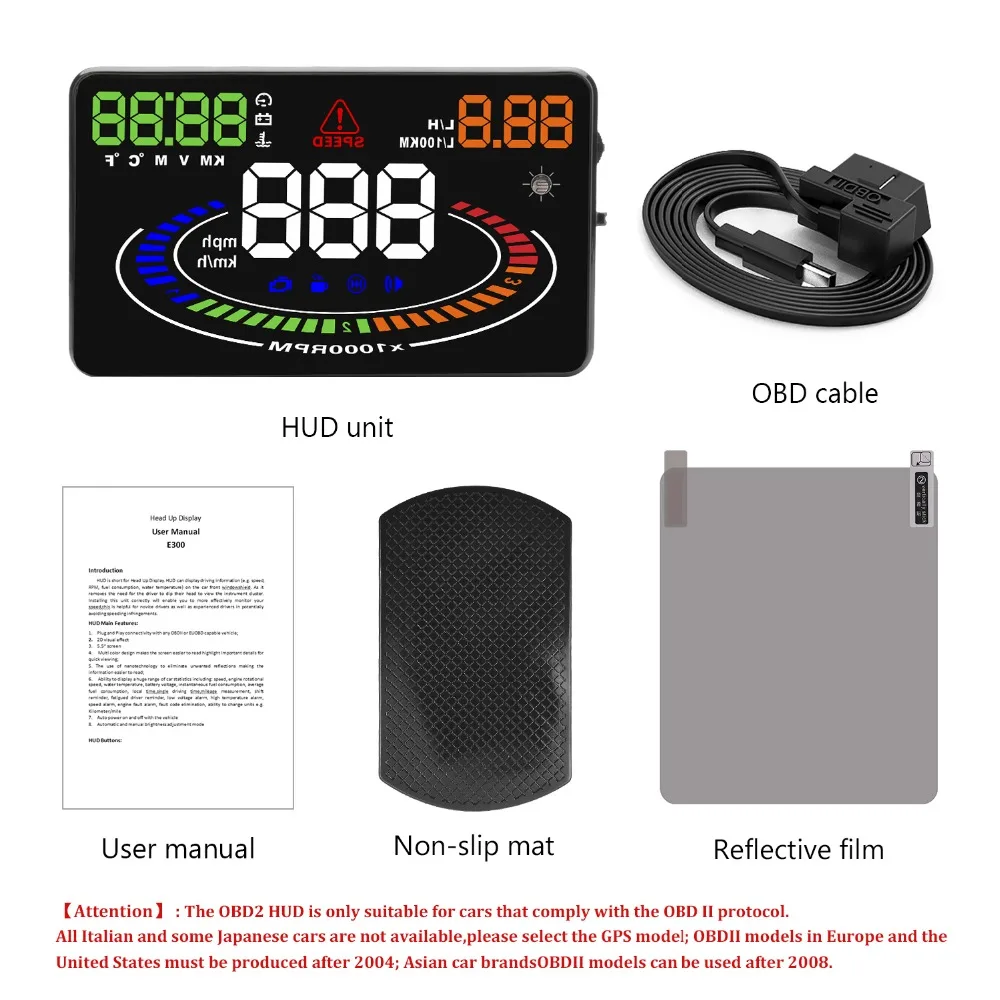 E300 HUD Автомобильный дисплей проектор OBD2 умный цифровой спидометр совместим с OBDII или EUOBD Автомобили