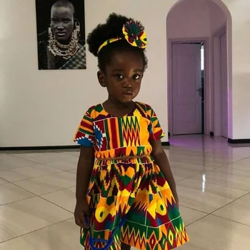 

African Autumn Girls Dress Kids Dashiki Traditional Cotton Long Sleeve Dresses Matching Africa Printes Girls Natural Dress