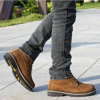 

Natural Leather Winter Shoes Men Plus Size Handmade Plush Fur Warm Boots Men High Quality Ankle Snow Boots