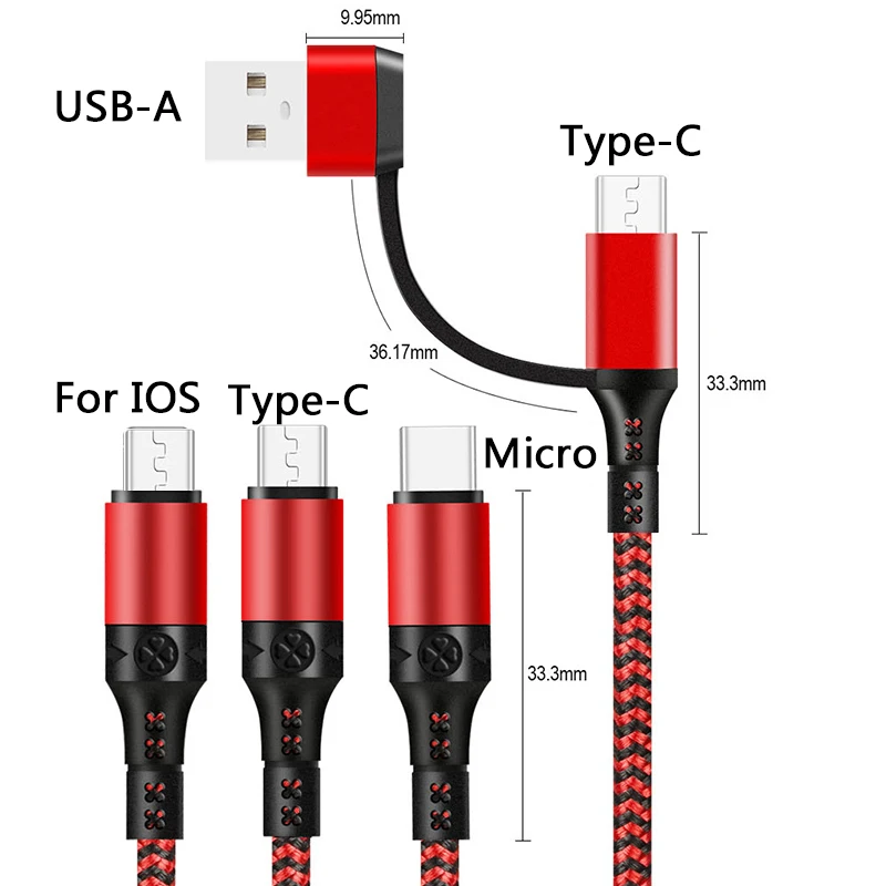 5 IN 1 PD Cable 1.2M 3A USB/Type-C Charging Port to For IOS/Micro/Type-C Mobile Phone Charging Cable Universal multi-function android charger Cables