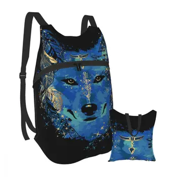 

Foldable Backpack Waterproof Travel Men bag Watercolor Boho Wolf Head