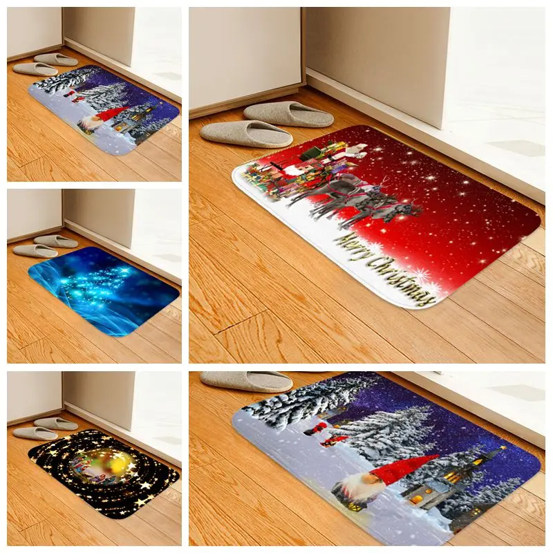 

3D Christmas Carpet Kitchen Rug Anti-slip Hallway Floor Rug Living Room Carpet Washable Bathroom Doormat Bedside Carpet Mat