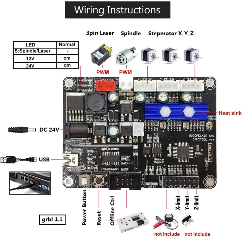 GRBL 1,1 USB порт ЧПУ гравировальный станок плата управления, 3 оси управления, лазерная гравировальная машина плата с автономным управлением