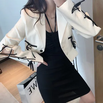 

WOMENGAGA 2020 NEW Short Coat Solid Patchwork Bandage Single-breasted Notched Collar Long-sleeve Fashion Commuting B016