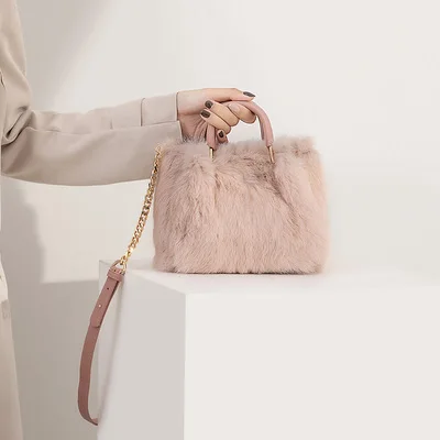 Зимняя модная сумка с кроличьим мехом, Высококачественная мягкая плюшевая женская дизайнерская сумка на цепочке, Повседневная сумка на плечо 698