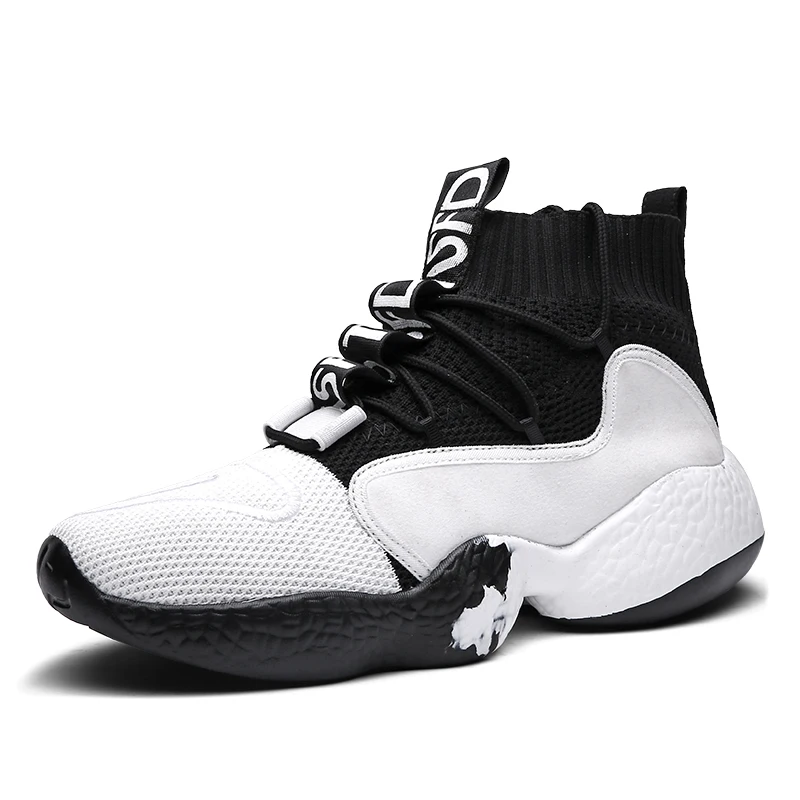 Спортивная мужская обувь размера плюс, модные высокие носки Flyknit для бега, Нескользящие повседневные уличные треккинговые кроссовки, дропшиппинг, AODLEE - Цвет: black white