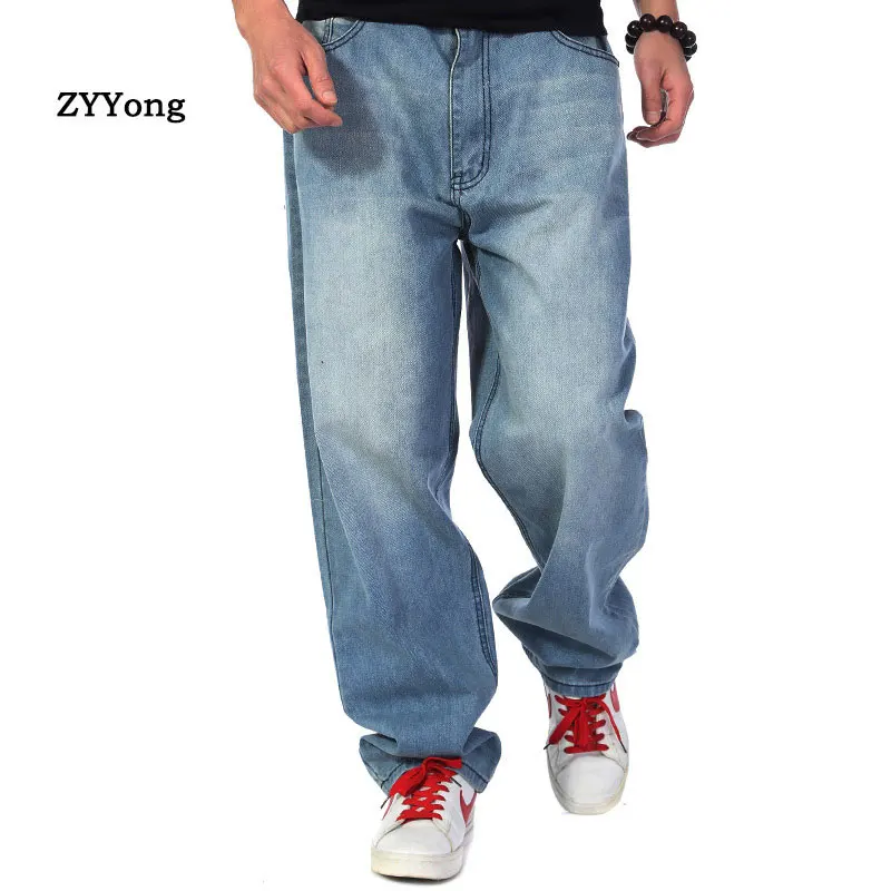 

New Fashion Men Jeans Cowboy Straight Loose Baggy Harem Denim Pants Casual Cotton Wide Leg Trousers Blue Plus Size 30-46
