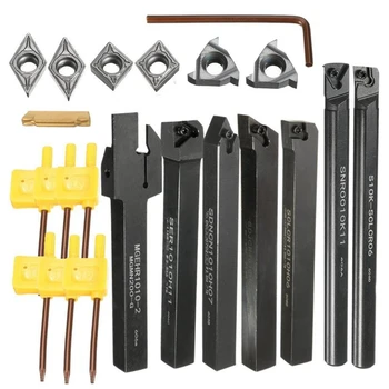 

7pcs 10mm Shank Lathe Turning Tool Holder Boring Bar With Carbide Inserts+T8 Wrenches