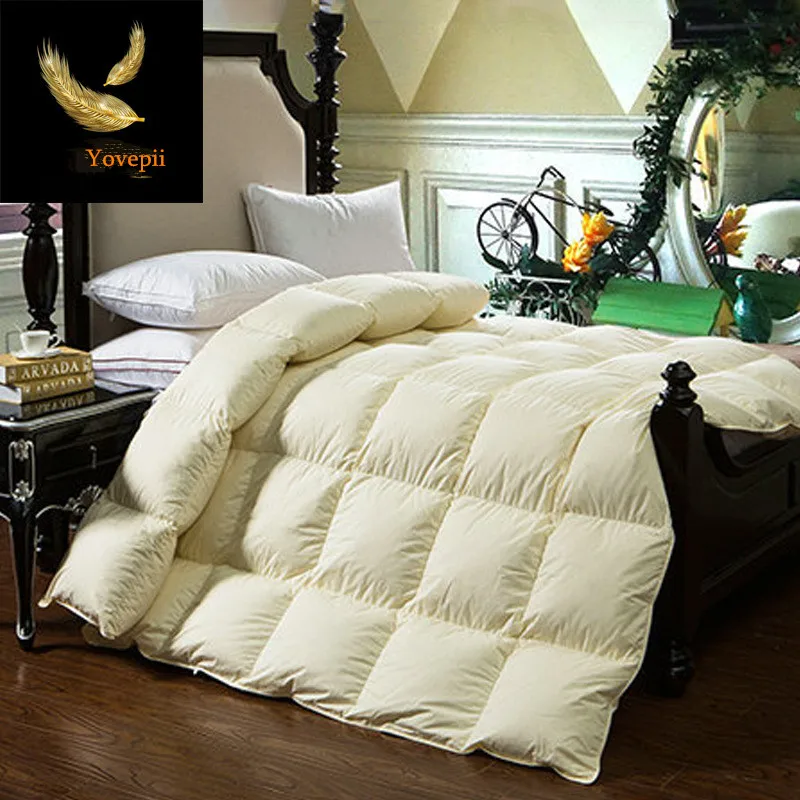 Высокое качество, зимнее одеяло, гусиный пух, пуховое одеяло, домашняя кровать, хлопок, 80 s, 220*240, 150*200, лоскутное одеяло, king queen - Цвет: beige