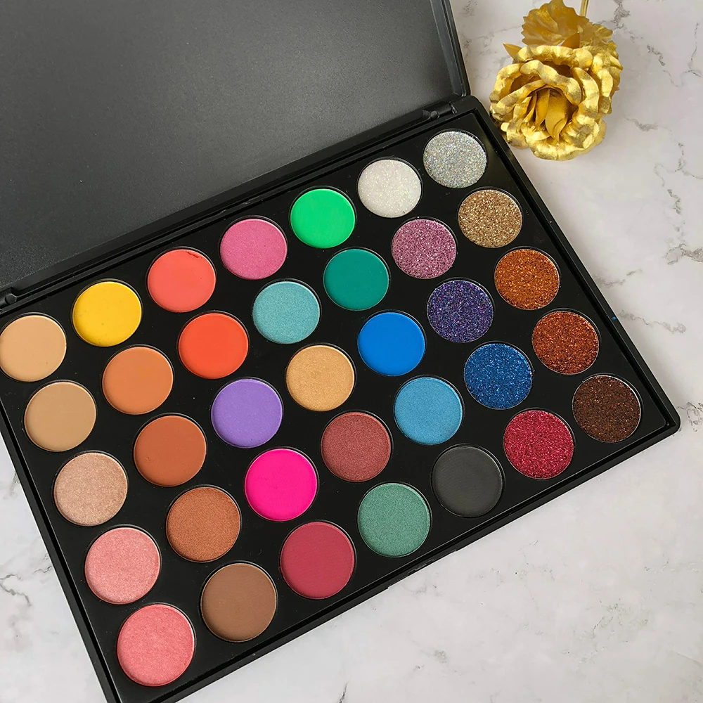 35 Color Matte Shimmer Glitter Eyeshadow Makeup Palette OEM Custom Printed Your Logo Cosmetic Set