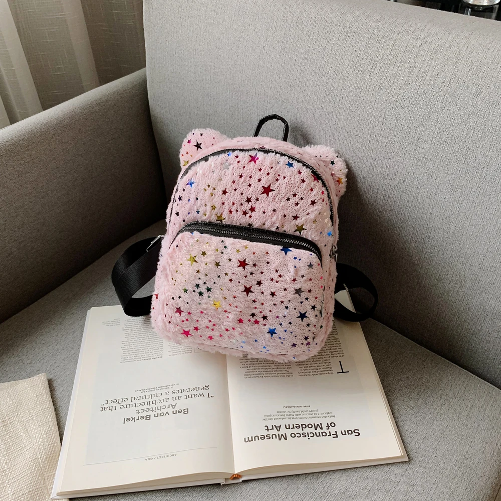 Женский рюкзак, простой милый плюшевый мини-рюкзак, Студенческая школьная сумка на молнии, дорожная сумка через плечо, модная новинка