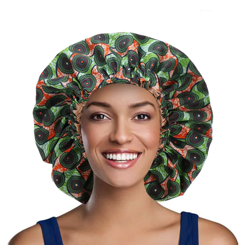 

New Women Extra Large Double Layered Bonnet Satin Lined Floral Print Patterned Night Cap Elastic Band Sleep Turban Chemo Hat