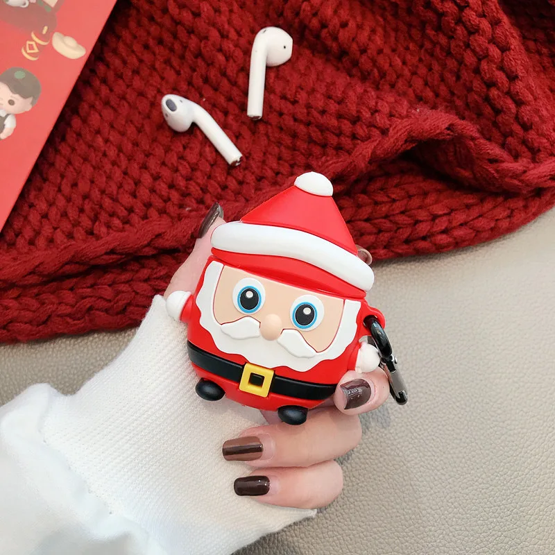 Чехол для наушников с Bluetooth для Airpods 2, аксессуары, защитный чехол с кольцом, милый мультяшный силиконовый 3D Рождественский дизайн - Цвет: Santa Claus 2