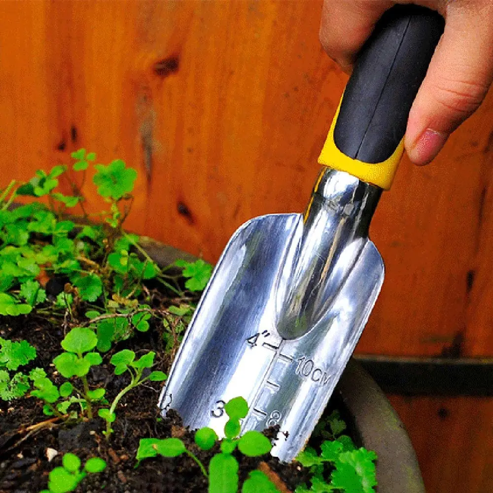 3Pcs 12Inch Cast-Aluminum Gardening Tool Kit Trowel Transplant Trowel Cultivator Hand Rake Rubberized Non-Slip Ergonomic Handle
