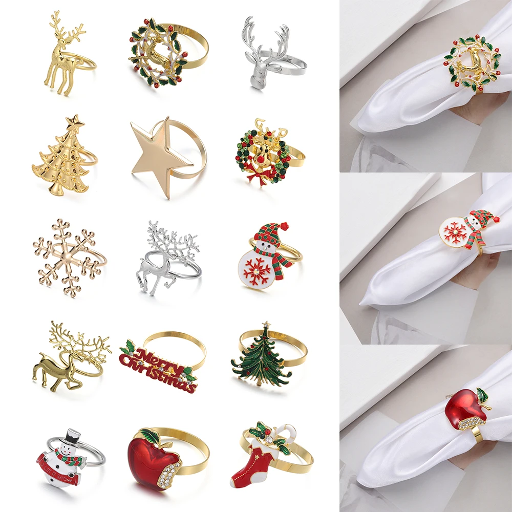 

Metal Christmas Napkin Ring, Bow, Flower, Wreath Mouth Ring, Wedding Banquet, Hotel Table Supplies, Xmas Decoration Gifts, 1Pc